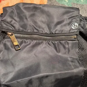 Lululemon Black Drawstring Backpack Gym Sack Lightweight Nylon Bag with Zip Pock thumbnail 6