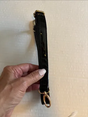 Black Patent Leather Shoulder Bag Has Gold Toned Handles Too!Very Good Condition thumbnail 6