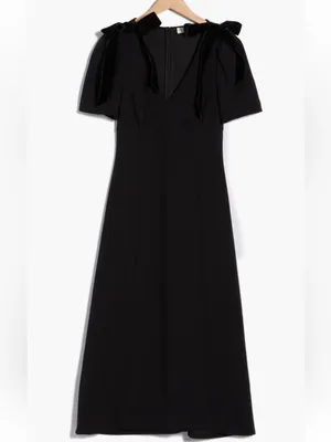 NWT Astr The Label Black V-Neck Bow Detail Midi Dress Size Small (S) thumbnail 3