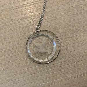 Vintage Sterling Silver Etched Glass Necklace thumbnail 2