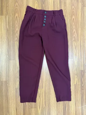 Anthropologie Sasha Button-Fly High Rise Tapered Burgundy Career Chic Trouser 2 thumbnail 3