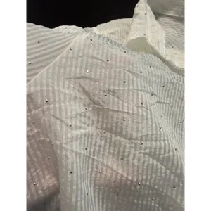 Modern Works White‎ Striped rhinestone Short Puff Sleeve Button Down Blouse thumbnail 6