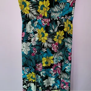 Ana Size 8 Midi Dress Black w Colorful Tropical Floral Print Ruffle Casual thumbnail 8
