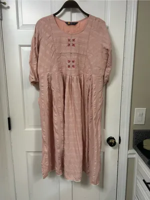 Vintage Women's Pink Embroidered Cotton Tunic Dress thumbnail 2