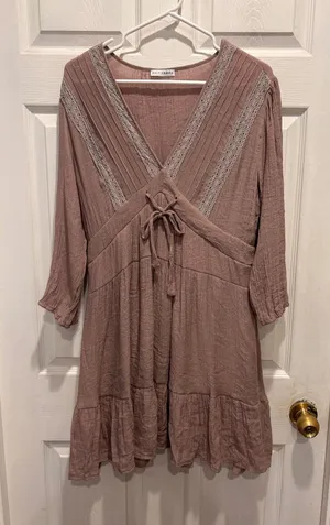 Baltic Born Amelia Dress Mauve Dusty Lavender Lace Trim Mini XL Boho‎ Ruffle Hem thumbnail 1