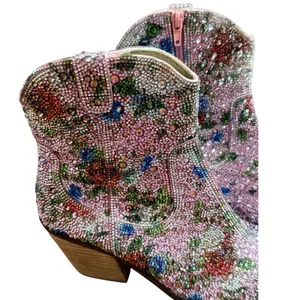 Betsey Johnson Dive F Pink Floral Rhinestone Ankle Bootie Sz 8 Western thumbnail 6