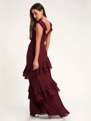 Lulus NWT XS Women Burgundy Ruffled Maxi Dress Flamenco Flare Evening Formal thumbnail 3