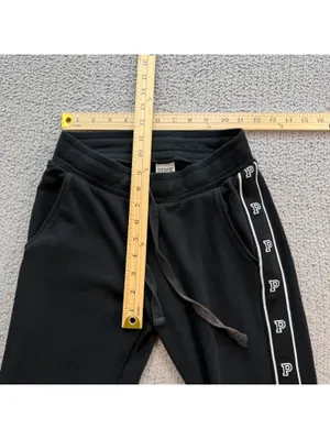 Victoria’s Secret PINK Black Logo Tape Side Stripe Fleece Jogger Sweatpants XS thumbnail 3