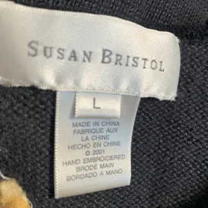 Susan Bristol Vintage Black Floral Embroidered Cotton Cardigan Dark Romance Knit Sweater thumbnail 7