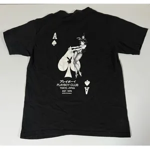 Black Playboy Bunny Playing Card Graphic Short Sleeve T-Shirt Top Tee Size S 🤍🖤 thumbnail 3