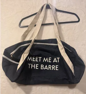 Meet Me At The Barre Denim Duffel Bag Gym Travel Dance‎ Tote Dark Blue White thumbnail 1