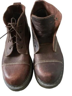 Vtg Beaver creek unisex brown leather chunky biker boots lace up sz 7 thumbnail 2