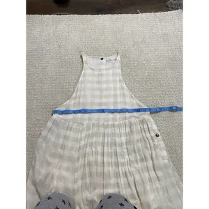 KIMCHI BLUE Size S Gingham White Beige Plaid Linen Cotton Pinafore Dress Snaps thumbnail 14