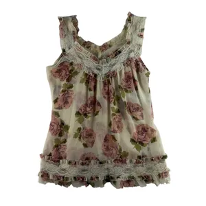 VTG Y2K Passport S Babydoll Top Floral Lace Ruffle Romantic Coquette Cottagecore thumbnail 2