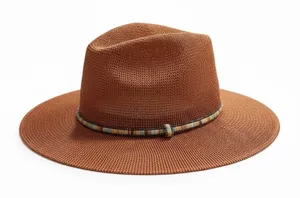 Anthropologie Cali Dream Rust Boho Wide Brim‎ Fedora Hat Beaded Band One Size thumbnail 1
