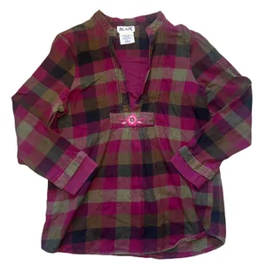 Blair Plaid Flannel Tunic Top Embroidered Pink Brown Green Womens S Fall‎ Blouse thumbnail 1