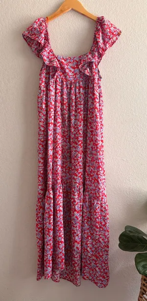 ZARA boho Red Blue Floral Ditsy Ruffle Frill Sleeve Summer Dress Size XS thumbnail 1