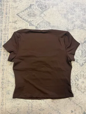 Brown Cut-Out Crop Top Shein short sleeve thumbnail 2