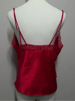 Victoria's Secret Red Satin & Floral Lace Trim Cami Top - Large thumbnail 2