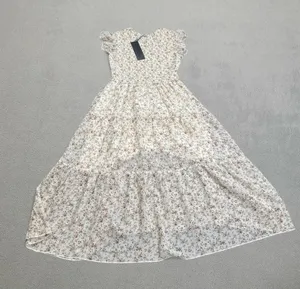 S.DEER Floral Smocked Maxi Dress Women’s Small NWT Cream Cottagecore Ruffle thumbnail 1
