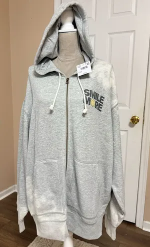 American Eagle “Smile More" distressed bleach wash full zip sweatshirt XL Tall thumbnail 1