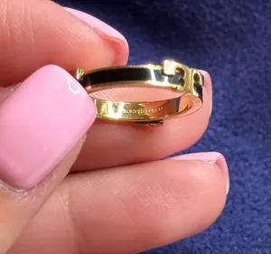 Tory Burch Serif T Black Enamel Stackable Ring size 6 thumbnail 2