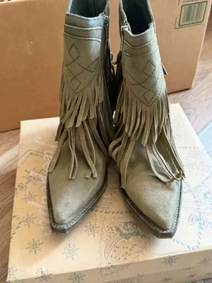 Free People Taupe Suede Leather Point Toe Lawless Fringe Western Boots thumbnail 4