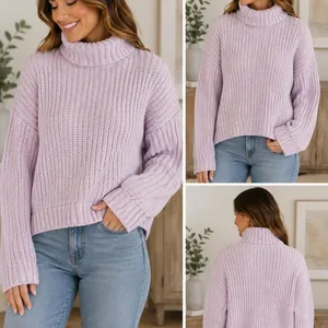 Banana Republic Italian Yarn Chunky Knit Turtleneck Sweater Medium Lavender thumbnail 2