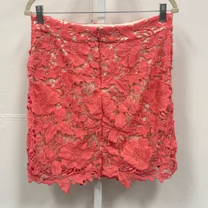 LOFT Coral Pink Floral Guipure Lace Mini Skirt‎ Size 10 Scalloped Hem Overlay thumbnail 2