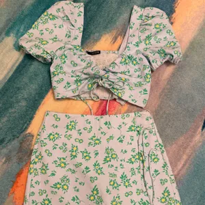Zara Floral Two-Piece Set with Green and Yellow Accents thumbnail 1