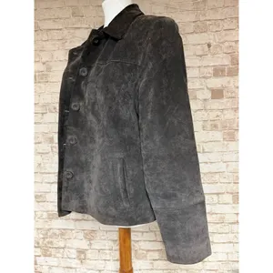 Vtg 90s/Y2K Papaya Brown Leather Women's Suede Button Front Lined Jacket 14 thumbnail 4