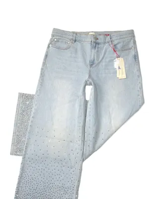 NWT Alice + Olivia Amazing Baggy in Rockstar Blue Rhinestone Wide Leg Jeans 32 thumbnail 5