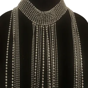 Silver tone rhinestone choker shoulder/body chain necklace thumbnail 2