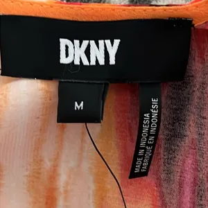 DKNY Smudge Print Puff Sleeve Orange Pink Abstract Quiet Luxury Top NEW M thumbnail 5