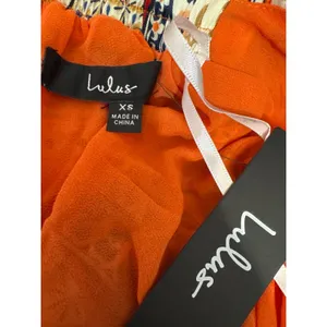 Lulus Forever Mesmerizing Orange Scarf Print Halter Mini Dress Open Back XS NEW‎ thumbnail 3