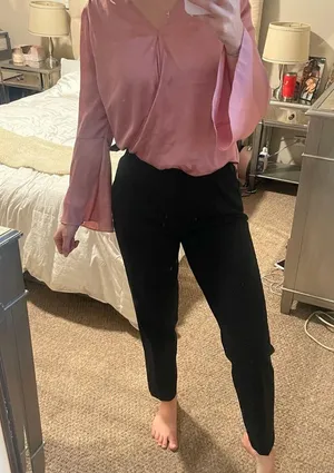 White House Black Market pink satin long sleeve blouse! thumbnail 3