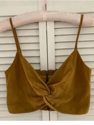 Michelle Mason Suede Twist Crop Top in Mustard Size 0 thumbnail 1