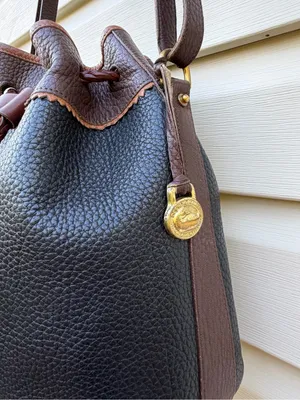 Vintage Dooney & Bourke All Weather Leather Black Brown Drawstring Bucket Bag thumbnail 6