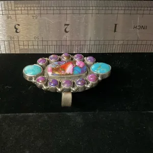 925 SS. STATEMENT Ring Purple Dahlia, Pink Dahlia w/ Turquoise & Turquoise! thumbnail 2