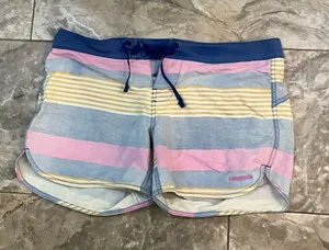 Patagonia Wavefarer Board Swim Shorts In pink yellow and Blue Women's Sz 10 thumbnail 1