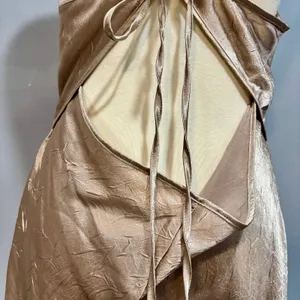 VTG Gold Champagne Satin Slip Dress Open Back Y2K Coquette Adjustable Tie Back thumbnail 8