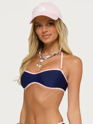 EDIKTED Brand Navy and Pink Bandeau Bikini Top thumbnail 1