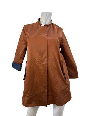 Korean 80s Vintage Copper Satin Trench Coat Dos de Darin Medium thumbnail 1