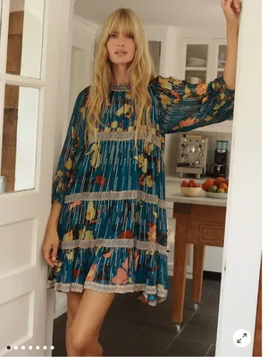 Anthropologie Verb Eulalia Shimmer Tunic Dress Hawaiian Blue Boho Cocktail Dress thumbnail 2