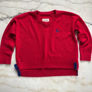 Vintage Abercrombie & Fitch Red Cropped Pocket Sweater Moose Logo Size Medium thumbnail 2