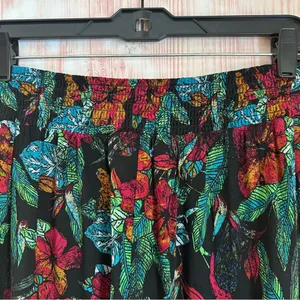 Mudd Y2K Pull On Flare Leg Boho Black Floral Red Tropical Blue Print Pants Sz M thumbnail 9