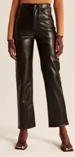 Abercrombie & Fitch Black Vegan Leather Pants Ankle Straight Ultra High Rise 16S thumbnail 1