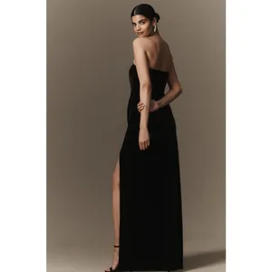 BHLDN Luella Black‎ Velvet Strapless Maxi Dress w/ Slit Size Medium thumbnail 2