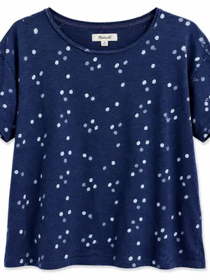 Madewell Navy Blue Polka Dot Linen Blend Short Sleeve Tee Women’s Medium thumbnail 2
