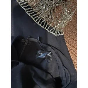 White Fox Black Rhinestone Fringe Mini Dress | Size Medium thumbnail 6
